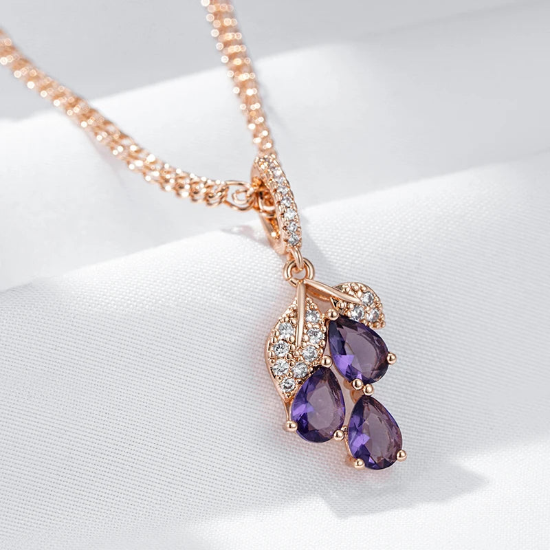 Shiny Purple Crystal Flower Pendant Necklace