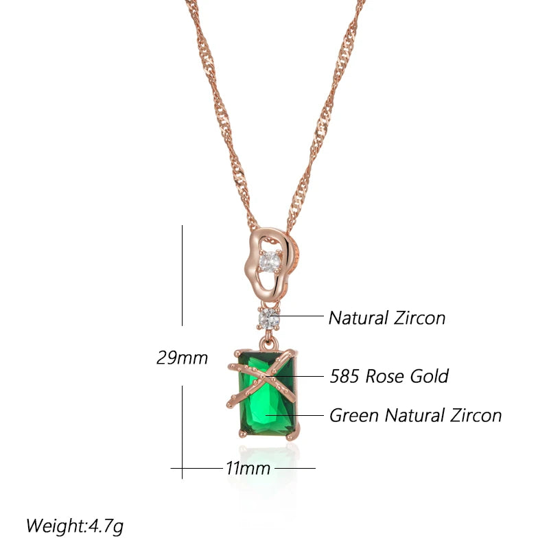 Luxury Square Green Natural Zircon Pendant Necklace