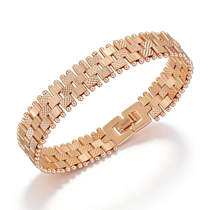 Kinel Hot Trend 585 rose gold link bracelet for women, featuring unique ethnic design, ideal for wedding or daily fine jewelry.