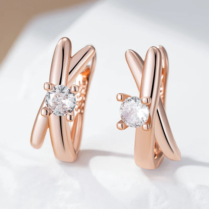 Rose Gold Colour Glossy Geometric Dangle Earrings