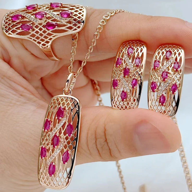 Natural zircon ring, earrings, and necklace set for women by Legacy Magics, featuring sparkling zircon stones and elegant jewelry design.