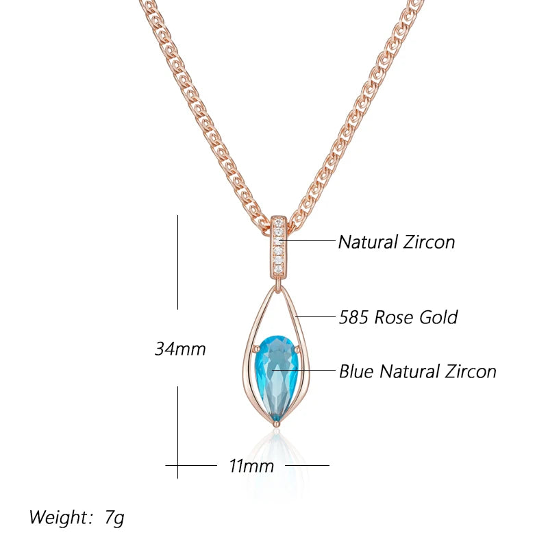 Luxury Blue Natural Zircon Water Drop Pendant Necklace