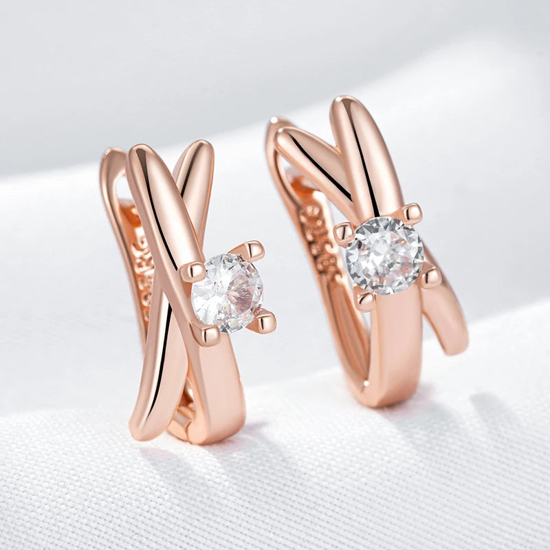 Rose Gold Colour Glossy Geometric Dangle Earrings