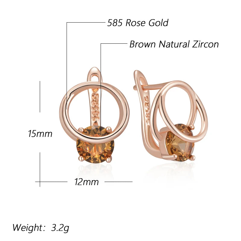 Shiny Brown Natural Zircon English Earrings