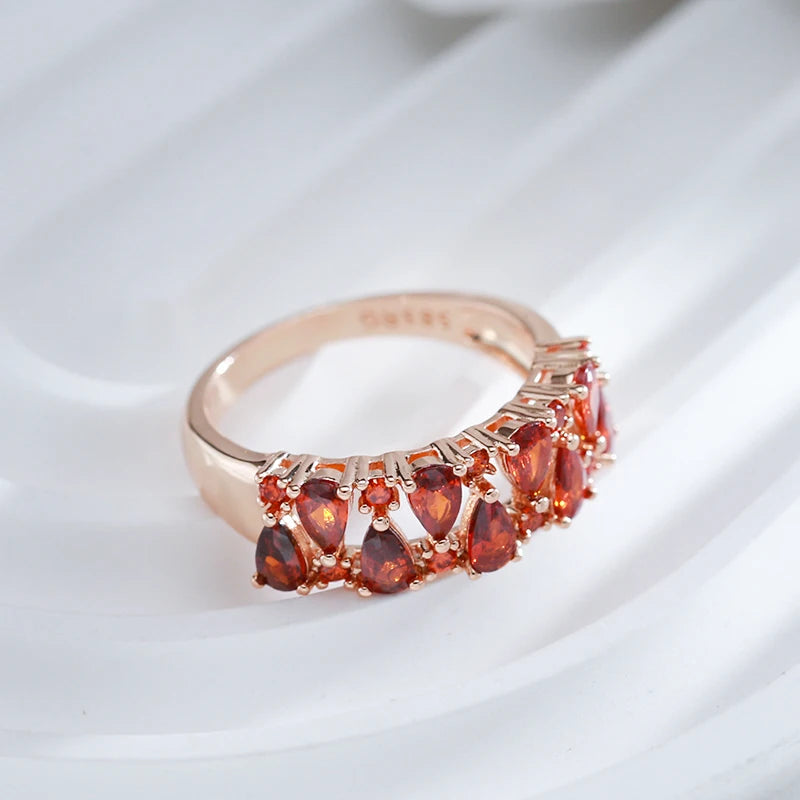 Full Red Natural Zircon Paved Width Ring