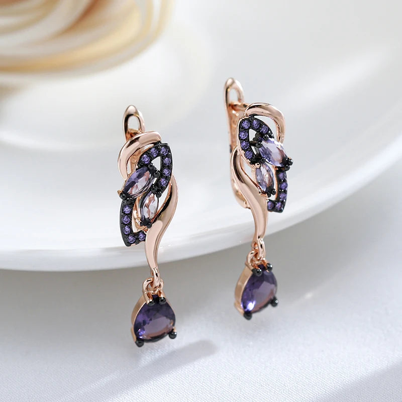 Hot Purple Natural Long Drop Earrings