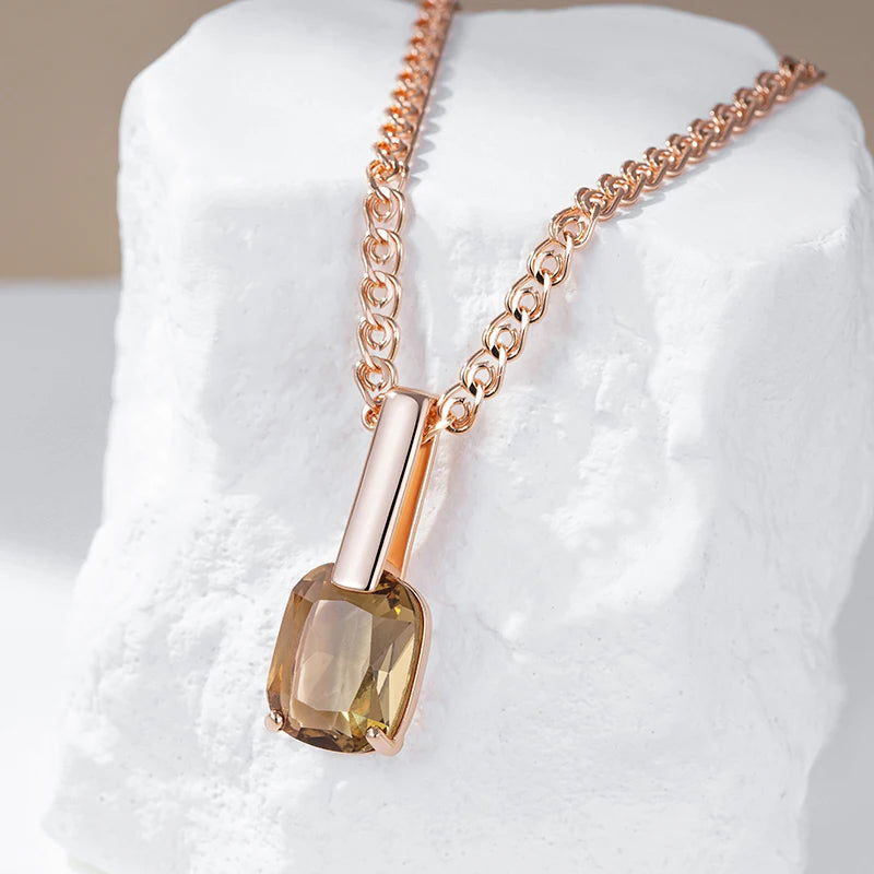 Hot Square Brown Natural Pendant Necklace