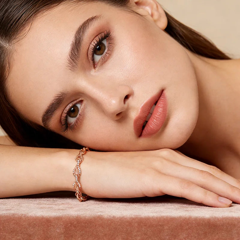 Kinel Hot 585 rose gold heart link bracelet for women with natural zircon, modern jewelry for daily wear or special occasions