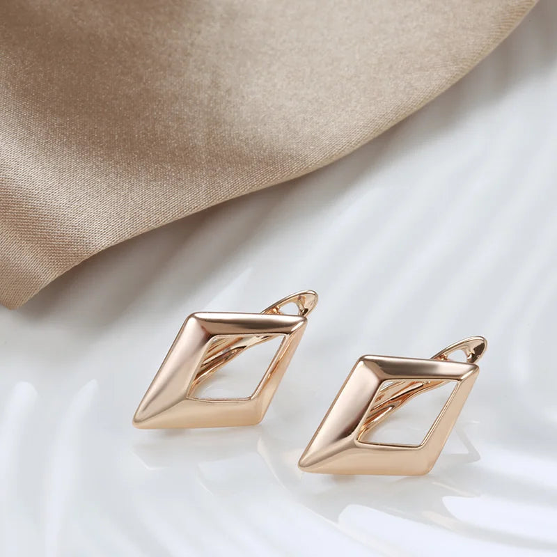 Glossy Dangle Gold Simple Hollow Rhombus Earrings