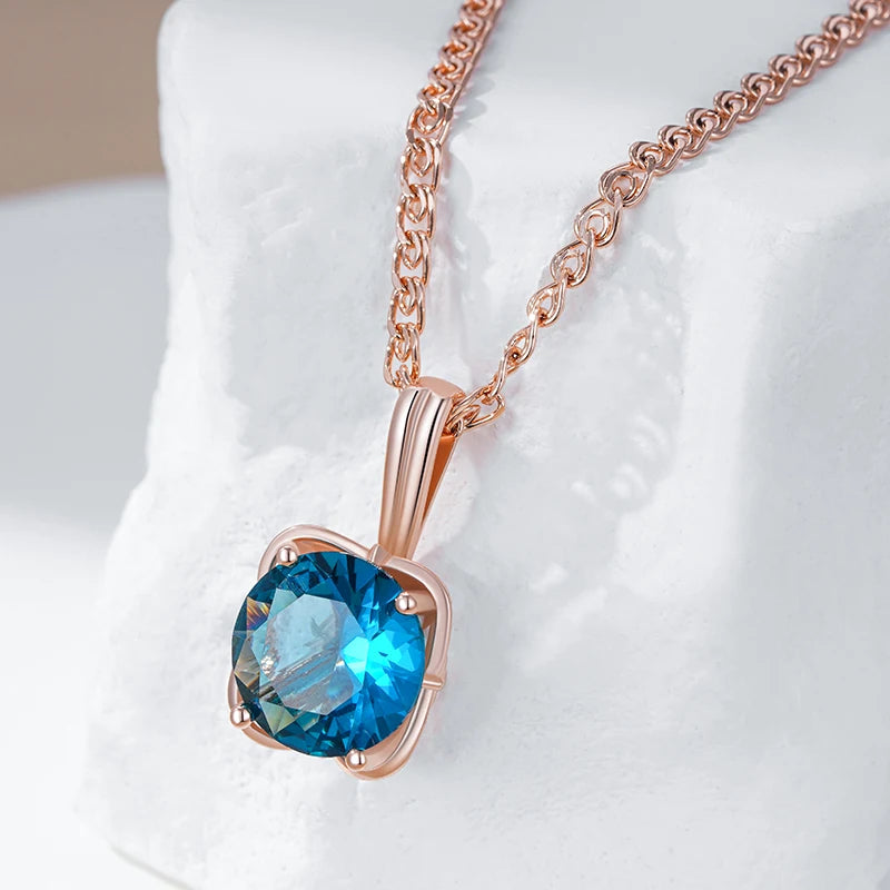 Hot Shiny Blue Natural Zircon Pendant Necklace