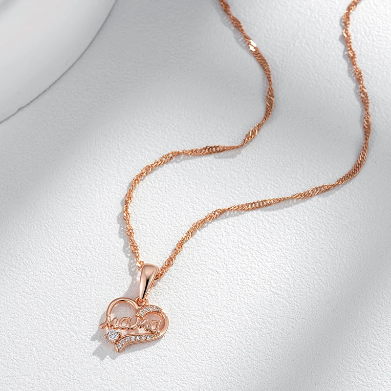 New Luxury Natural 585 rose Gold Pendant Necklace 'Mama' 006