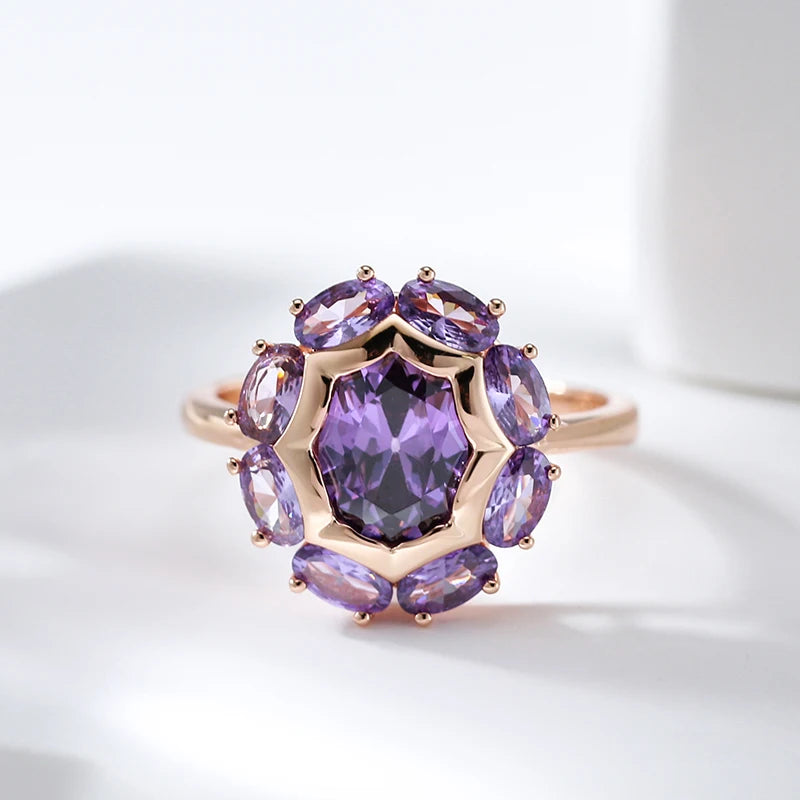 Unusual Sparkling Oval Purple Natural Rings