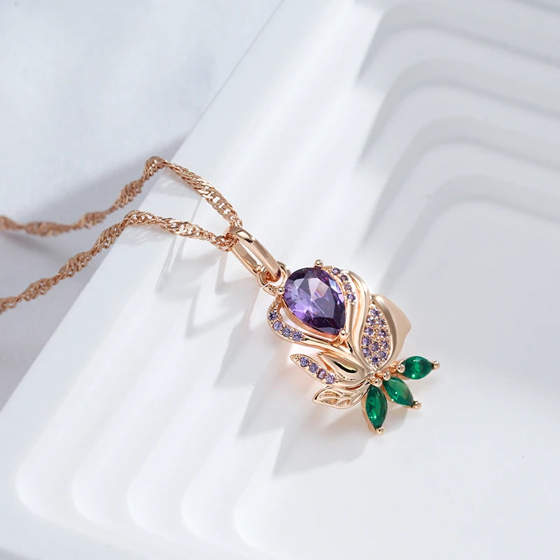 Vintage Purple Flower Pendant Necklace