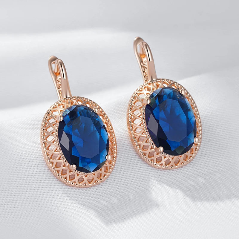 Hot Oval Blue Drop Earrings