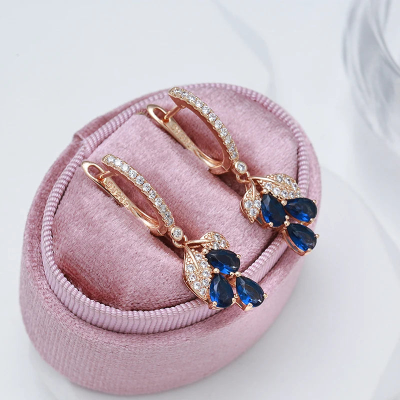 New Long Vintage Blue Flower Drop Earrings