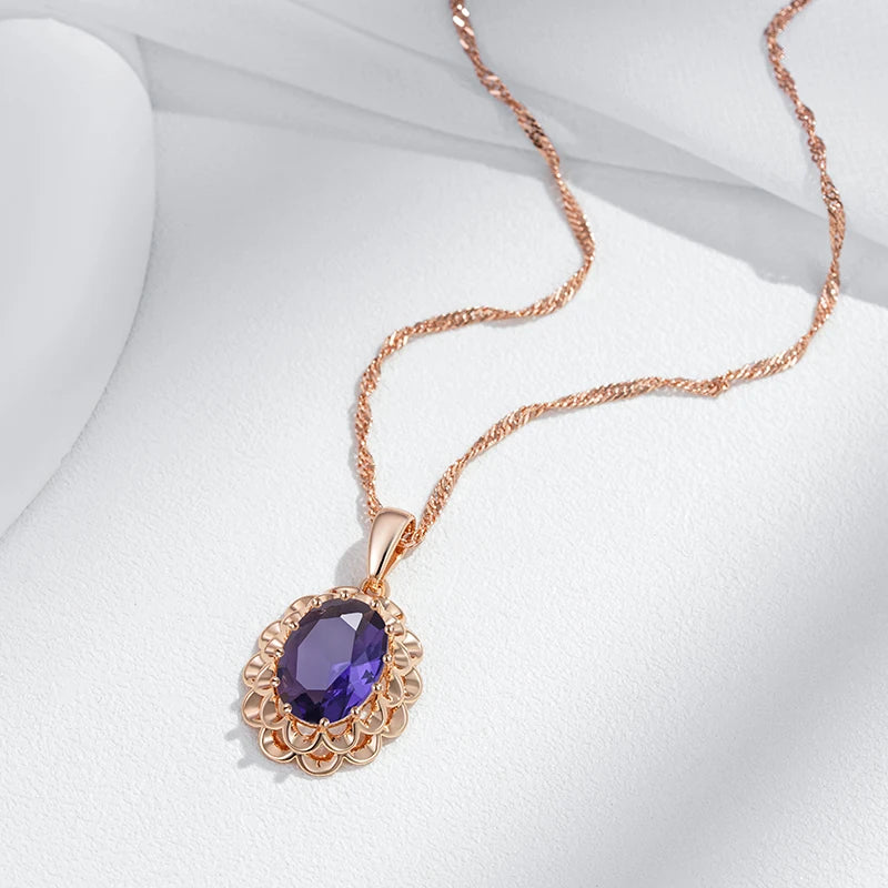 Big Purple Crystal Flower Pendant Necklace