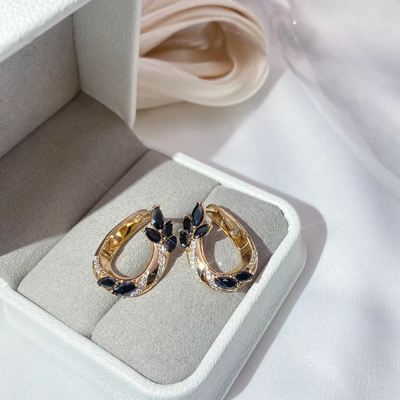 Luxury Black With White Natural Earrings