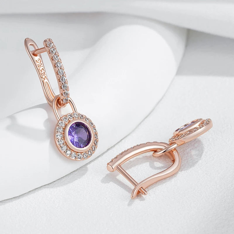 Sparkling Purple Round Natural Drop Earrings