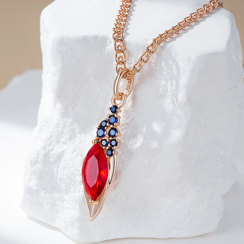 Fashion Red With Blue Natural Rose Colour Pendant Necklace