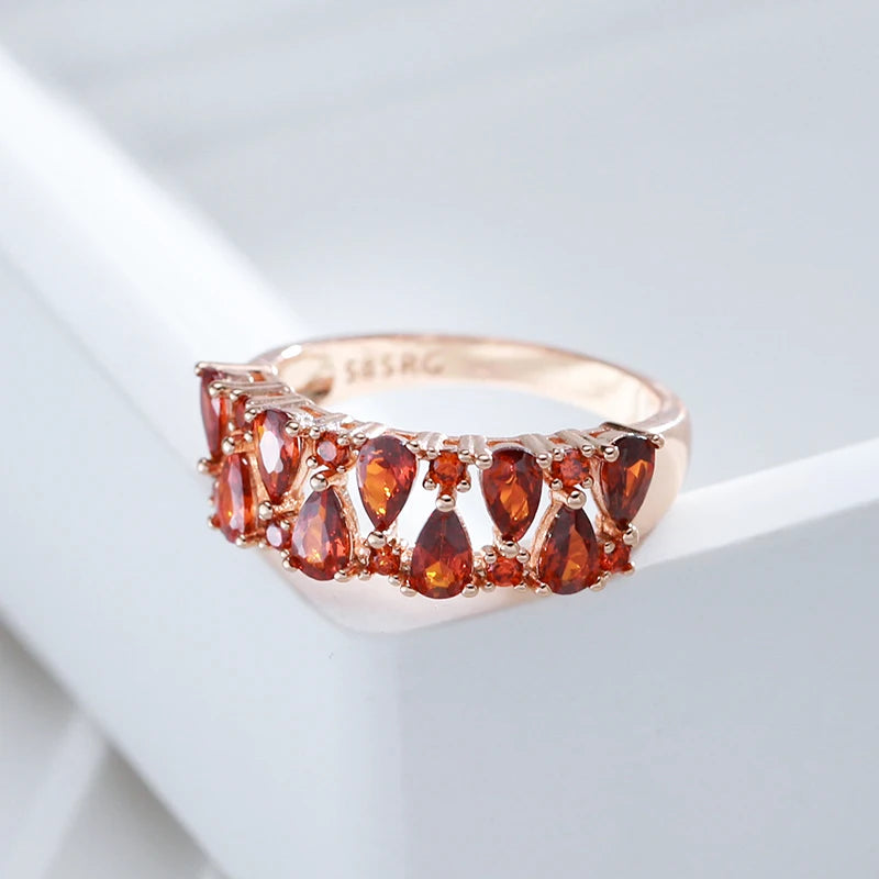 Full Red Natural Zircon Paved Width Ring