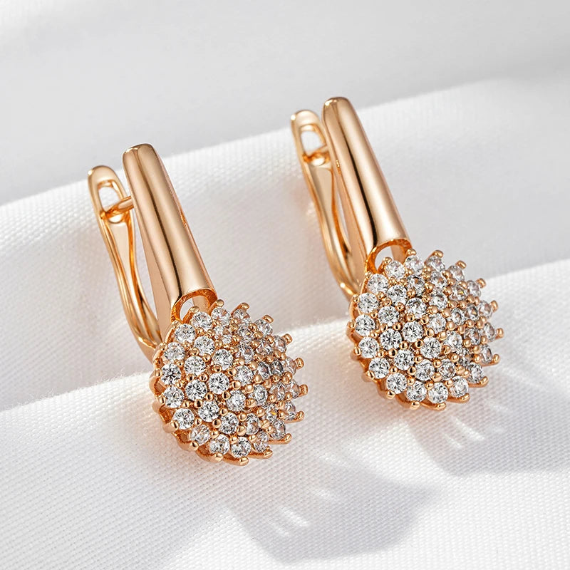Rose Gold Colour Crystal Flower Dangle Earrings