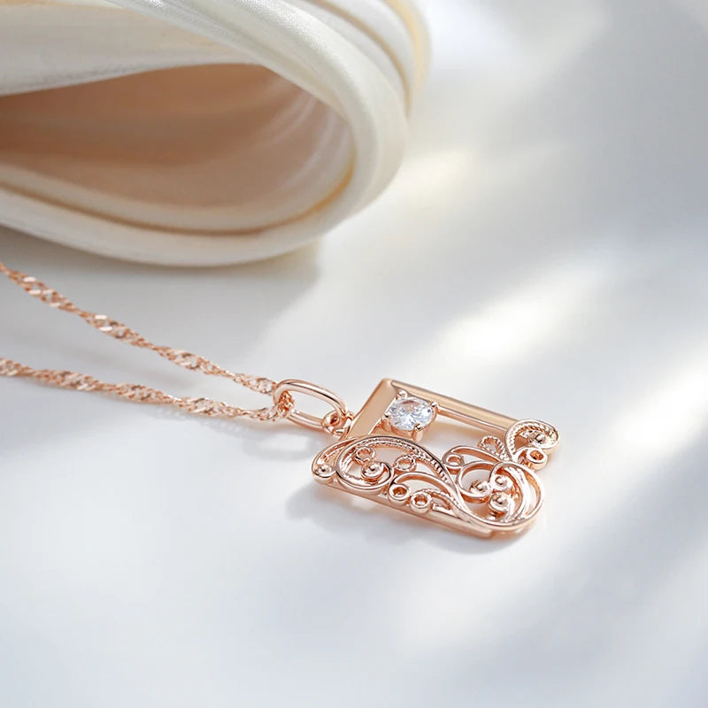 Vintage 585 Rose Gold Color Square Pendant Necklace