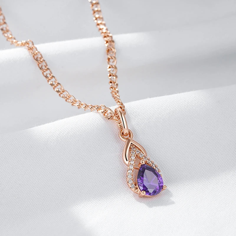 New Luxury Natural 585 rose Gold Pendant Necklace 025