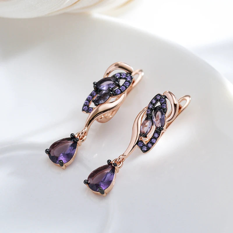 Hot Purple Natural Long Drop Earrings