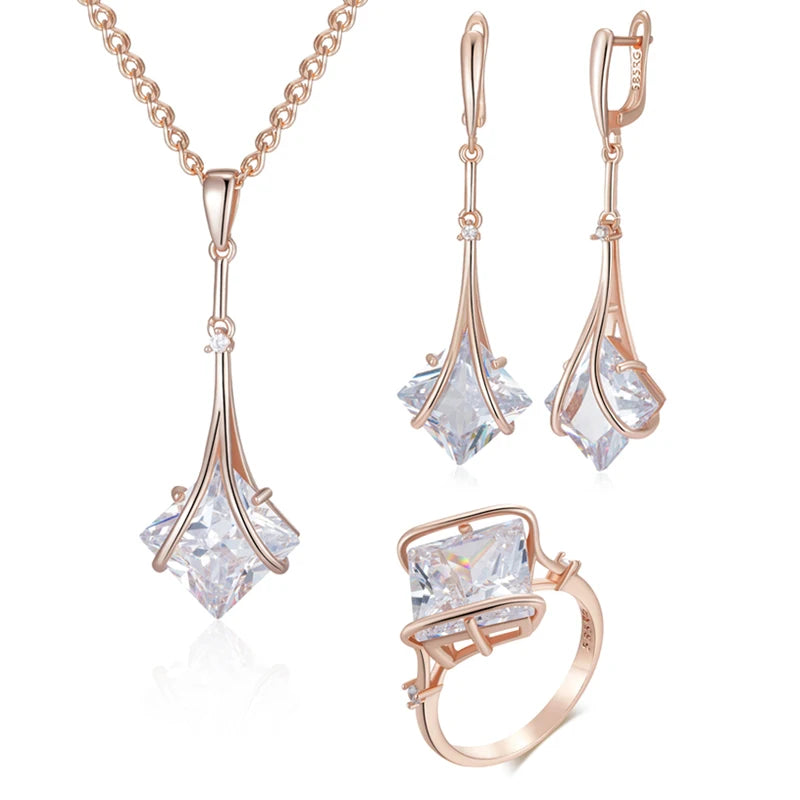 Natural zircon ring, earrings, and necklace set for women by Legacy Magics featuring sparkling zircon stones and elegant jewelry design.