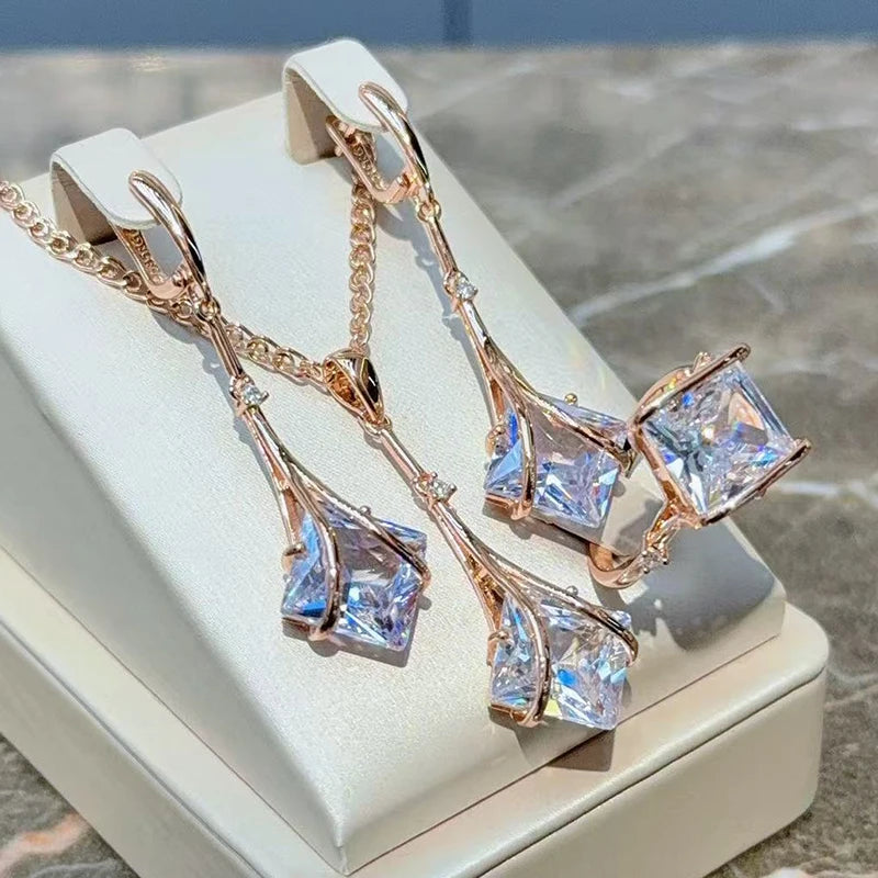Natural Zircon ring, earrings, and necklace set for women featuring sparkling zircon stones, crafted by Legacy Magics.