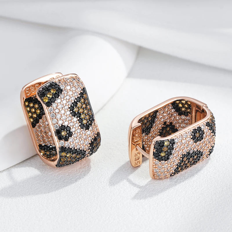 Full Shiny Natural Zircon Leopard Print Hoop Earrings