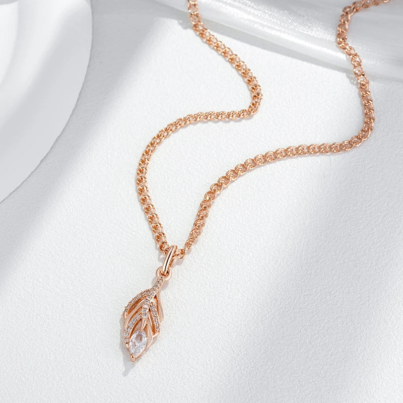 Rose Gold Leaf Long Pendant Necklace