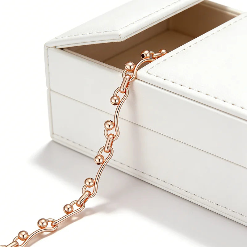 Kinel Hot Fashion glossy rose gold dangle bracelet for women, simple and elegant daily accessory in high-quality 585 gold jewelry