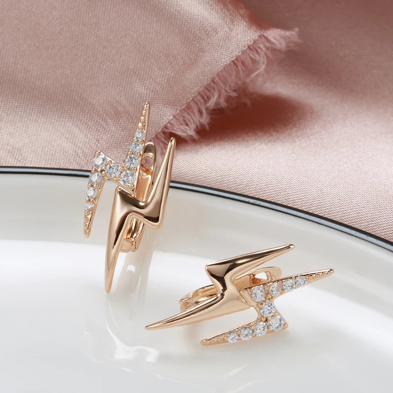 Minimalist Style Lightning Rose Gold Colour Drop Earrings