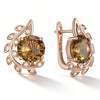 Kinel Hot Brown Natural Zircon English earrings by Legacy Magics, rose gold flower design, high-quality crystal jewelry for women.