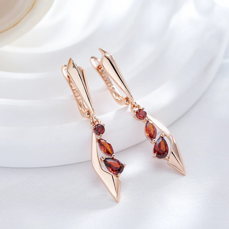 Fashion Rose Gold Colour Long Dangle Earrings