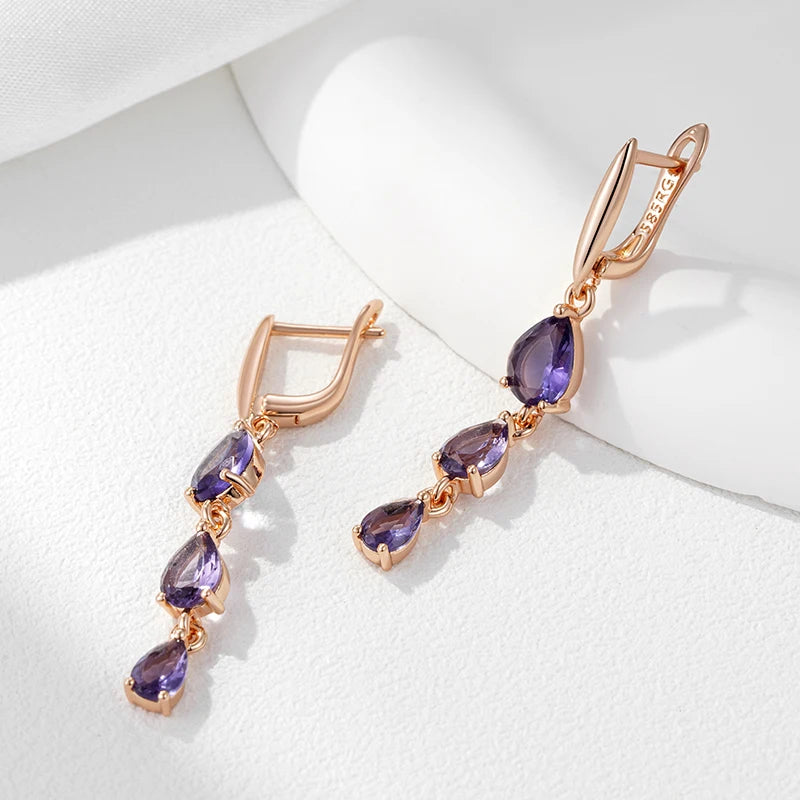 Shiny Purple Natural Crystal Gift Drop Earrings