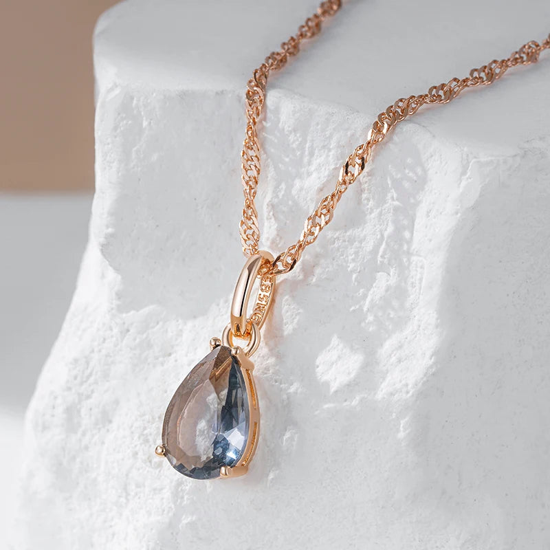 Grey Crystal Water Drop Pendant Necklace