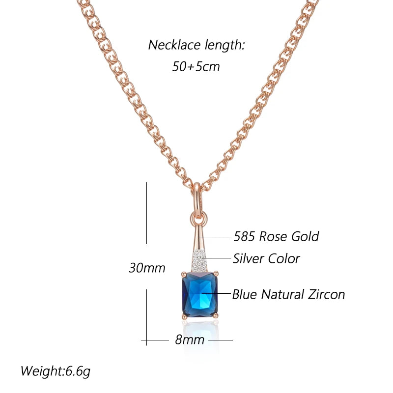 Unusual Shiny Square Blue Natural Pendant Necklace