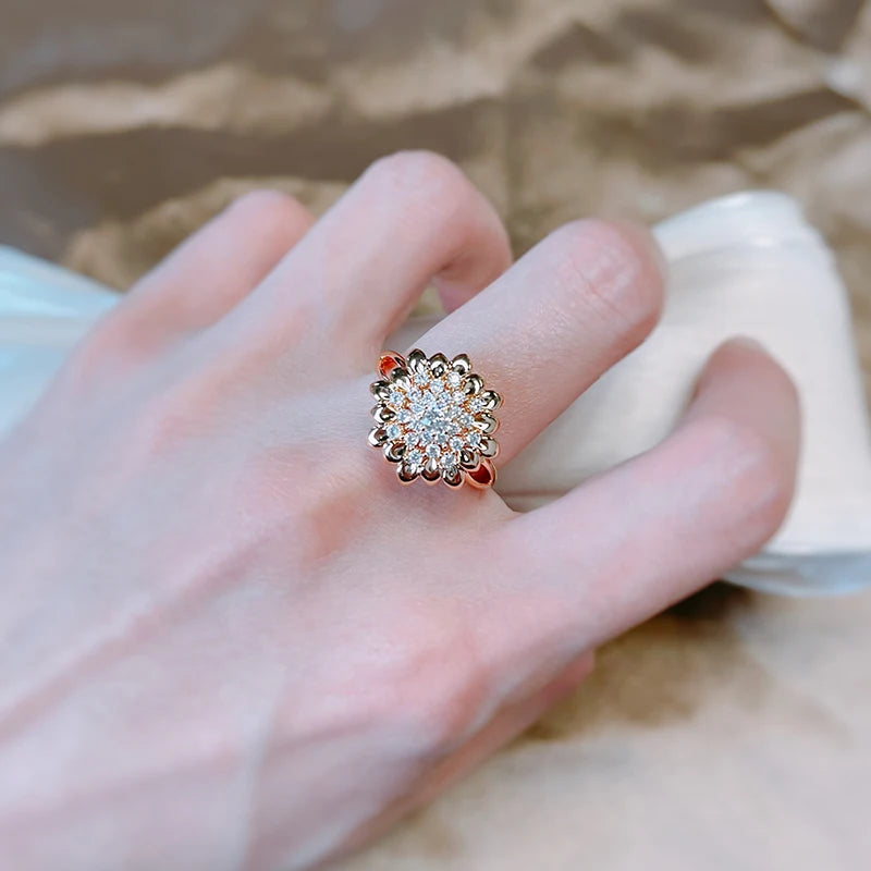 New 585 Rose Gold Flower Big Rings