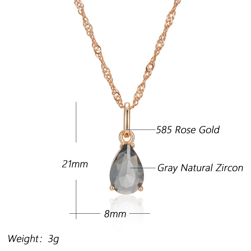 Grey Crystal Water Drop Pendant Necklace