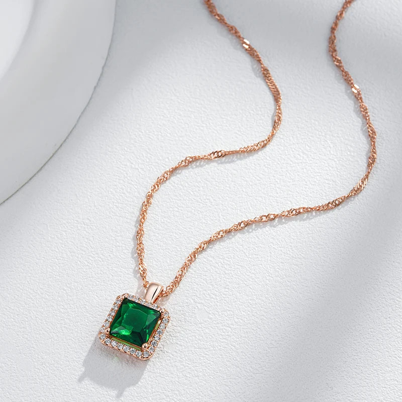 Luxury Square Green Pendant Necklace