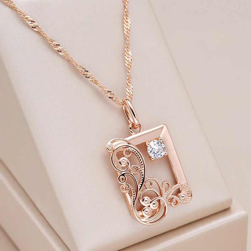 Vintage 585 Rose Gold Color Square Pendant Necklace