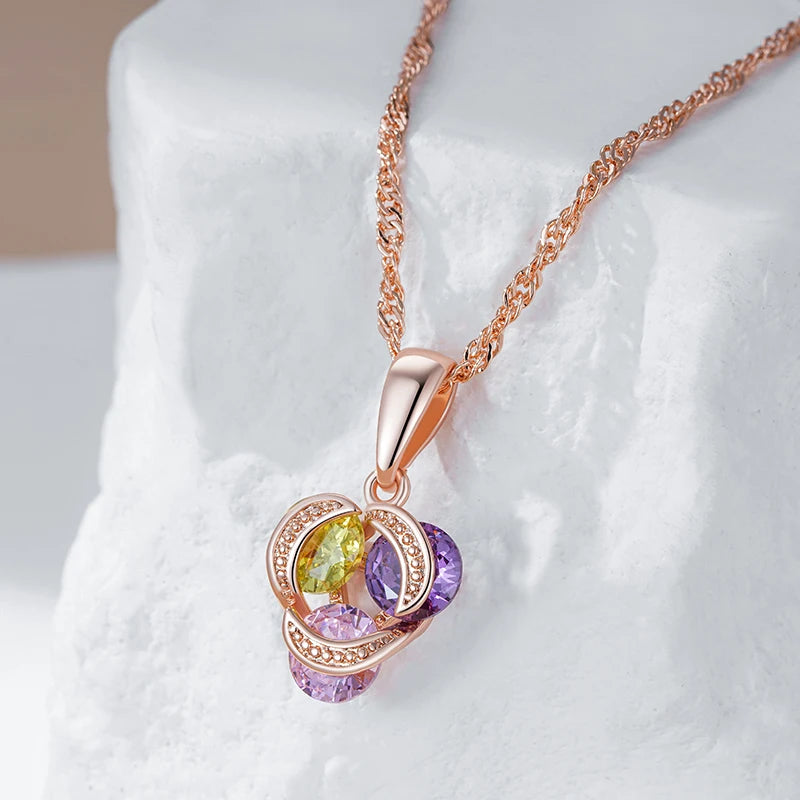 New Luxury Natural 585 rose Gold Pendant Necklace 014