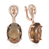 Kinel Hot Big Oval Brown Zircon Drop Earrings for women in 585 rose gold color, high-quality daily or bridal jewelry by Legacy Magics.