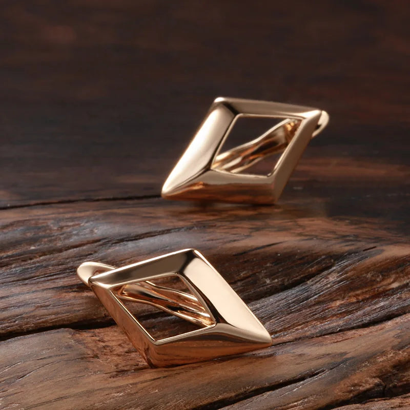 Glossy Dangle Gold Simple Hollow Rhombus Earrings