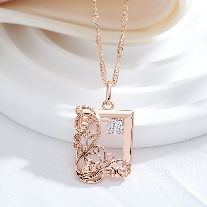 Vintage 585 Rose Gold Color Square Pendant Necklace
