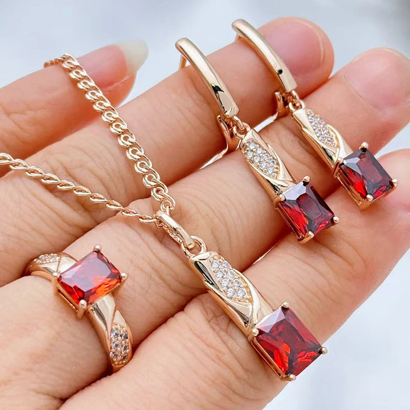 Shiny Square Red Pendant Necklace