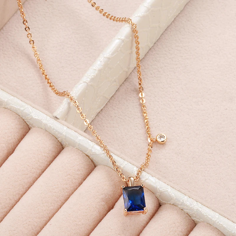 Hot Square Blue Stone Pendant Necklace