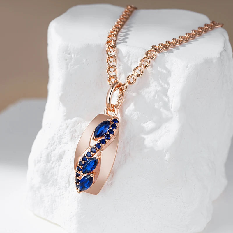 Shiny Rhombus Blue Natural Zircon Pendant Necklace